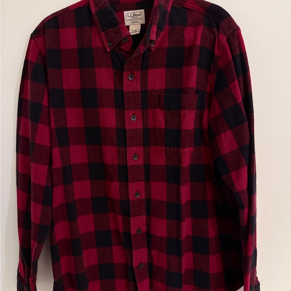 L.L. Bean Red and Black Casual Button Down Shirt